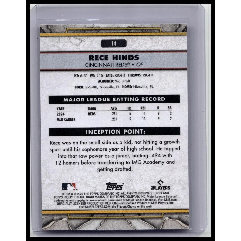 2025 Topps Inception Rece Hinds #14 Cincinnati Reds